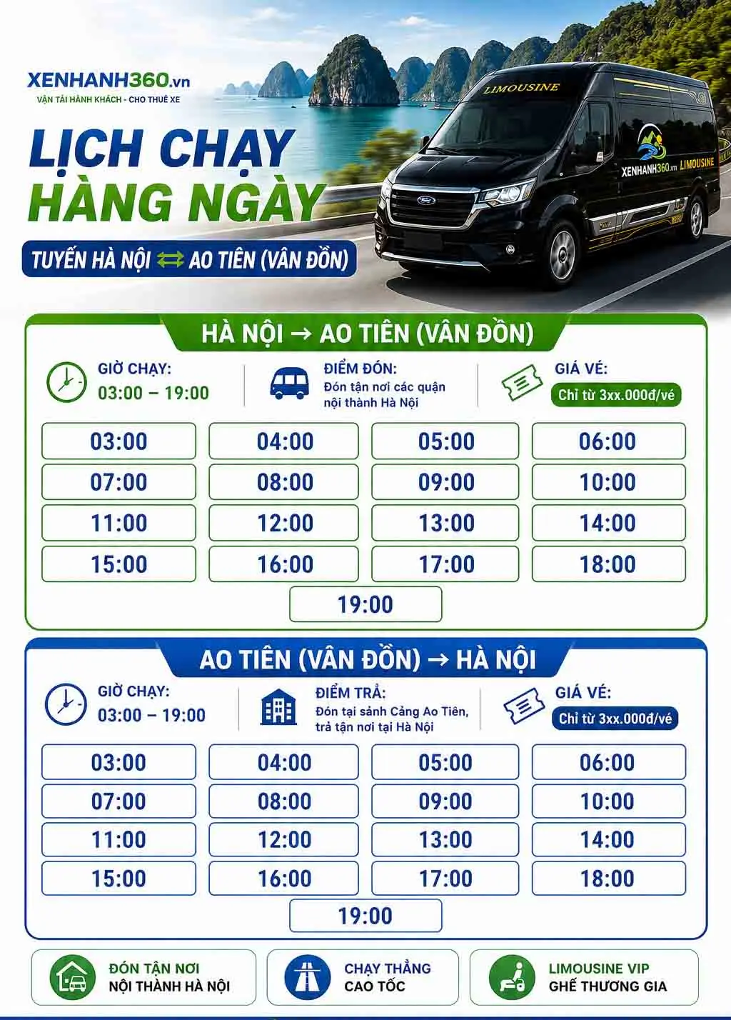Lịch chạy xe Hà Nội Ao Tiên Xe Nhanh 360