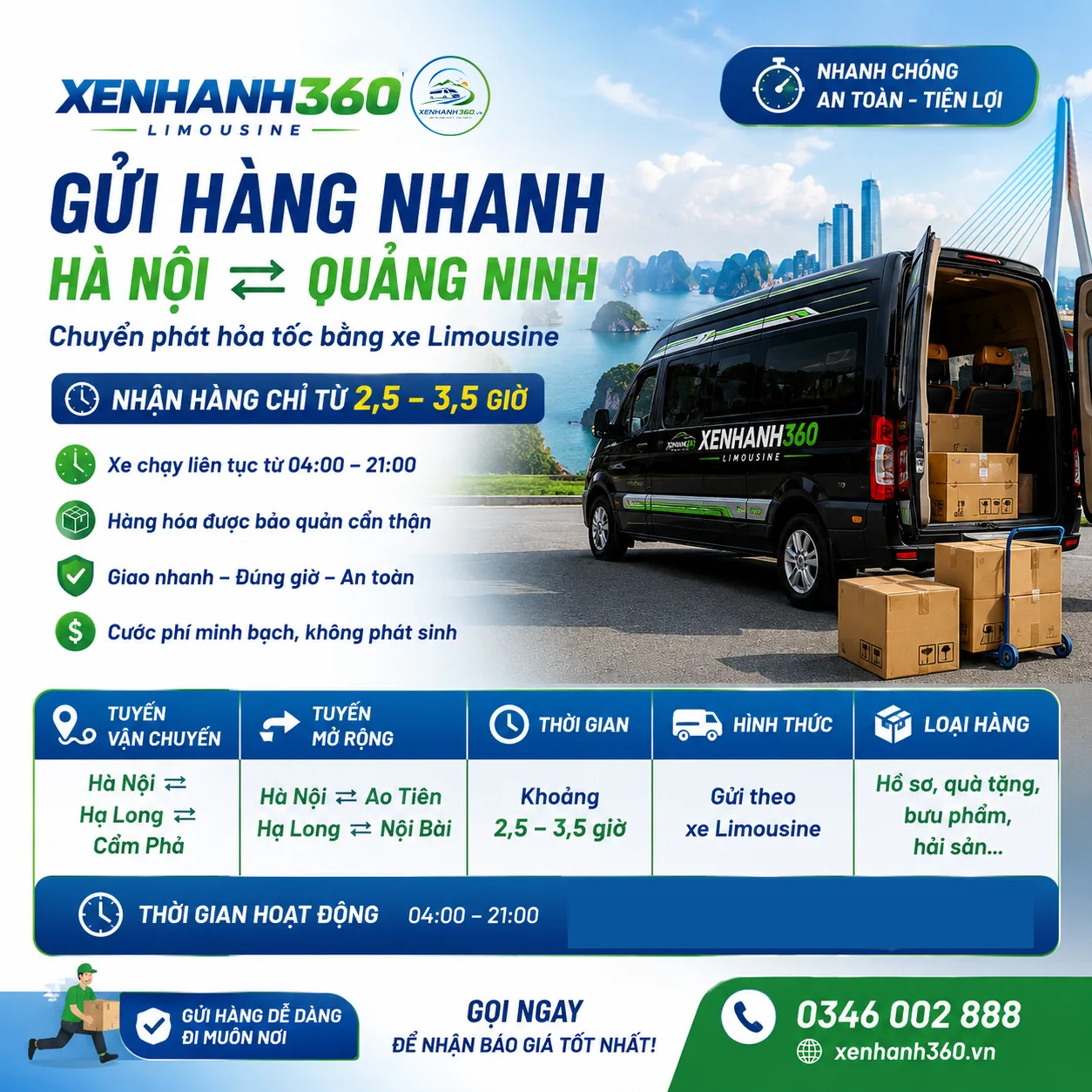 Dịch vụ gửi hàng nhanh Hà Nội Quảng Ninh bằng xe limousine Xe Nhanh 360