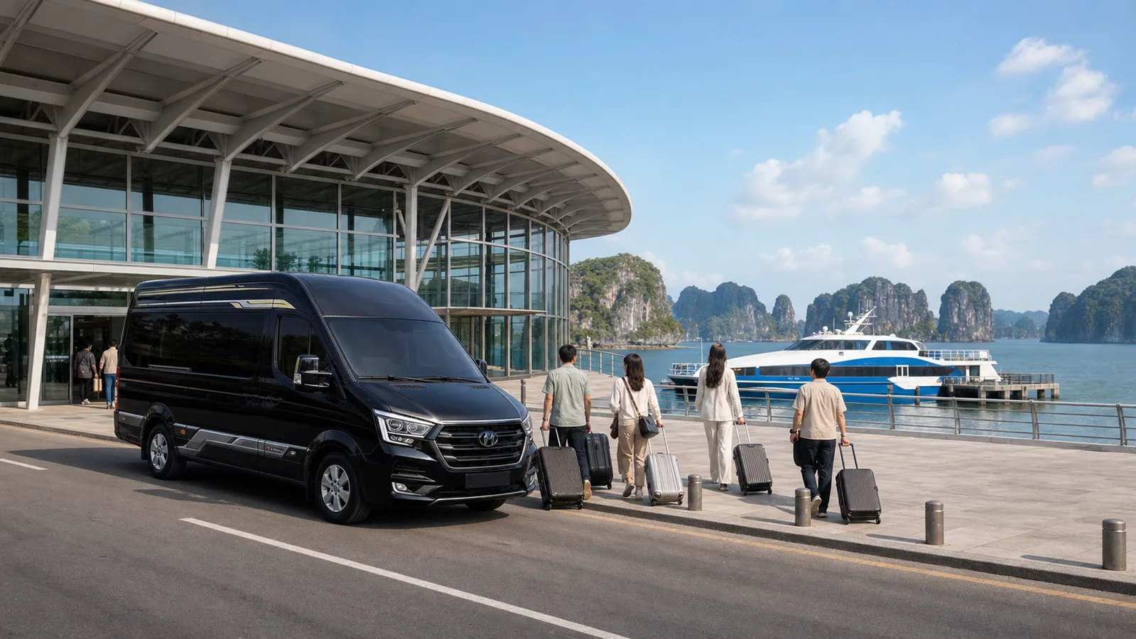 Xe Hà Nội Ao Tiên đưa khách đến cảng